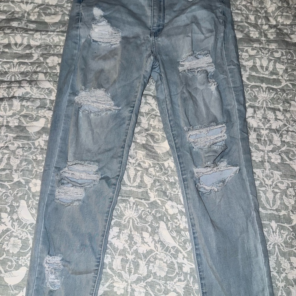 American Eagle Outfitters Women's High Rise Distressed Light Blue Jeans